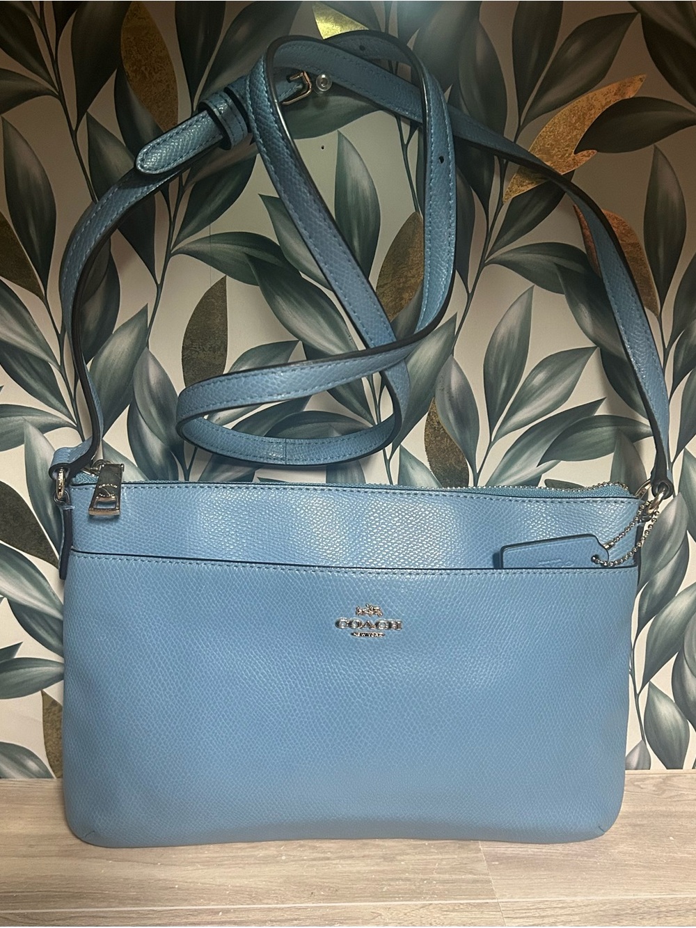 COACH East/West Pop Cornflower Blue Leather Crossbody Bag